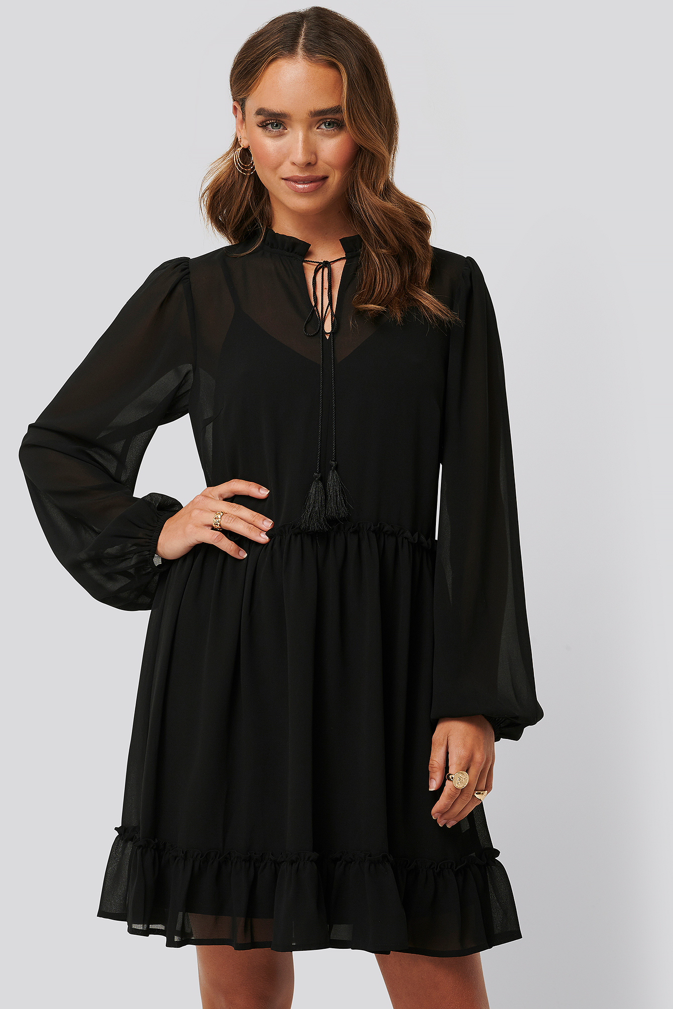 Sleeve Flowy Mini Dress Black | na-kd ...